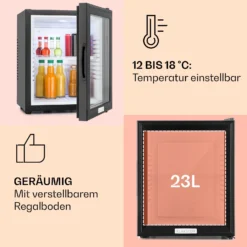 MKS-12 Minibar 24 Liter Klasse E Schwarz Glas 0dB -Deutschland Klarstein Verkaufs-Shop 10005439 de 0004 usp
