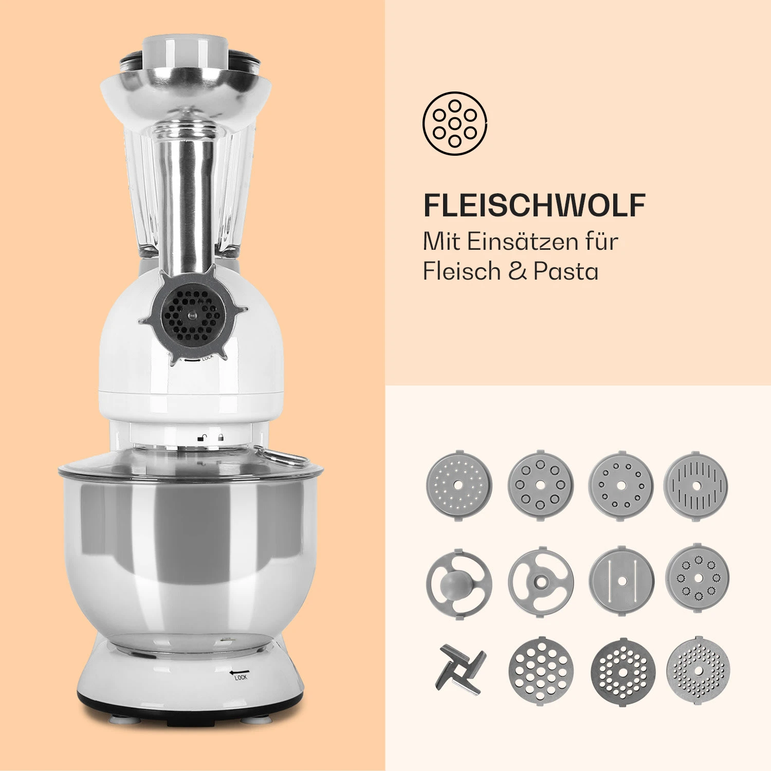 Lucia Küchenmaschine 3-in-1 2000 W / 2,7 PS 5 Ltr Edelstahl BPA-frei Lucia Küchenmaschine 3-in-1 2000 W / 2,7 PS 5 Ltr Edelstahl BPA-frei -Deutschland Klarstein Verkaufs-Shop 10008236 de 0005 logo
