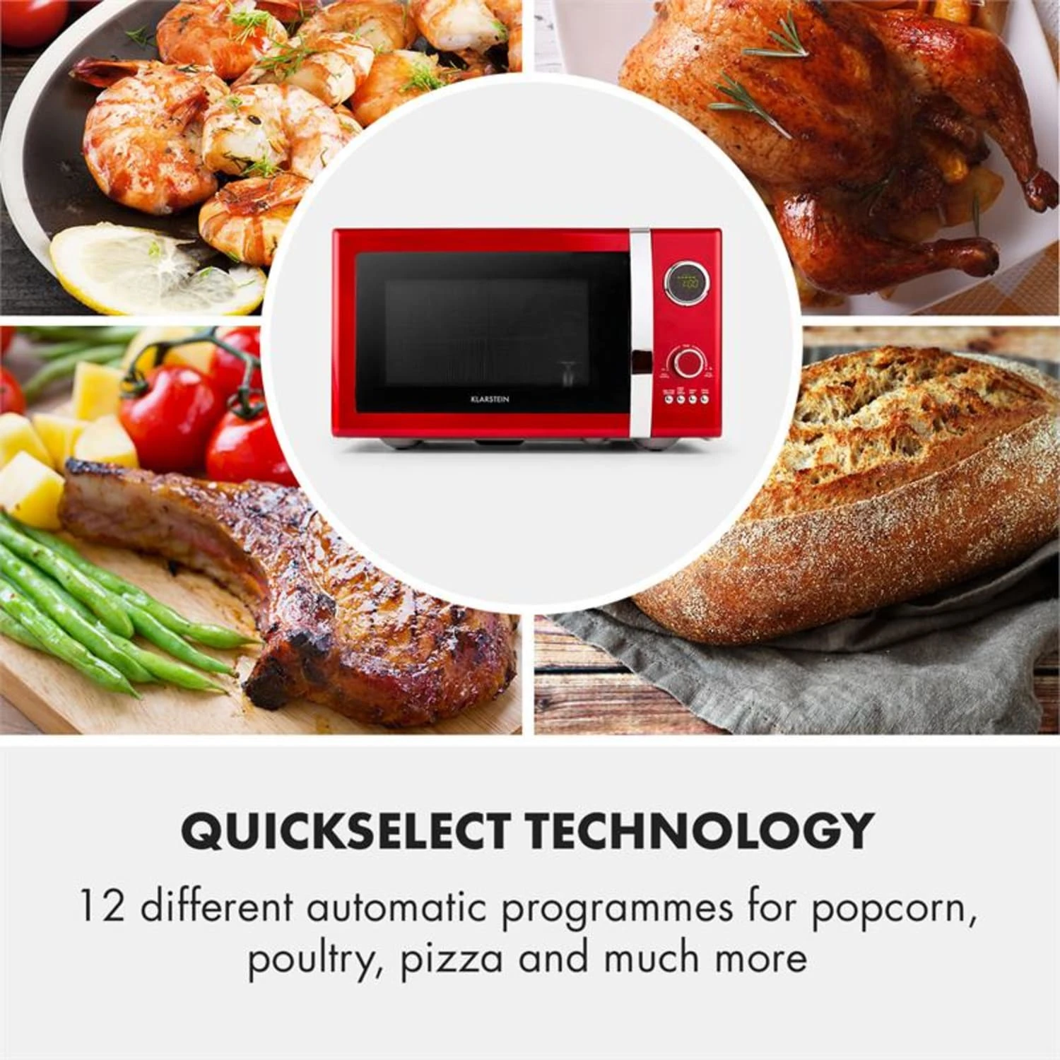 Fine Dinesty 2in1-Mikrowellen-Ofen Retro 23L 1000W 12 Programme rot Fine Dinesty 2in1-Mikrowellen-Ofen Retro 23L 1000W 12 Programme Rot -Deutschland Klarstein Verkaufs-Shop 10027094 yy 0005 logo Klarstein Fine Dinesty 2in1 Mikrowellen Ofen rot