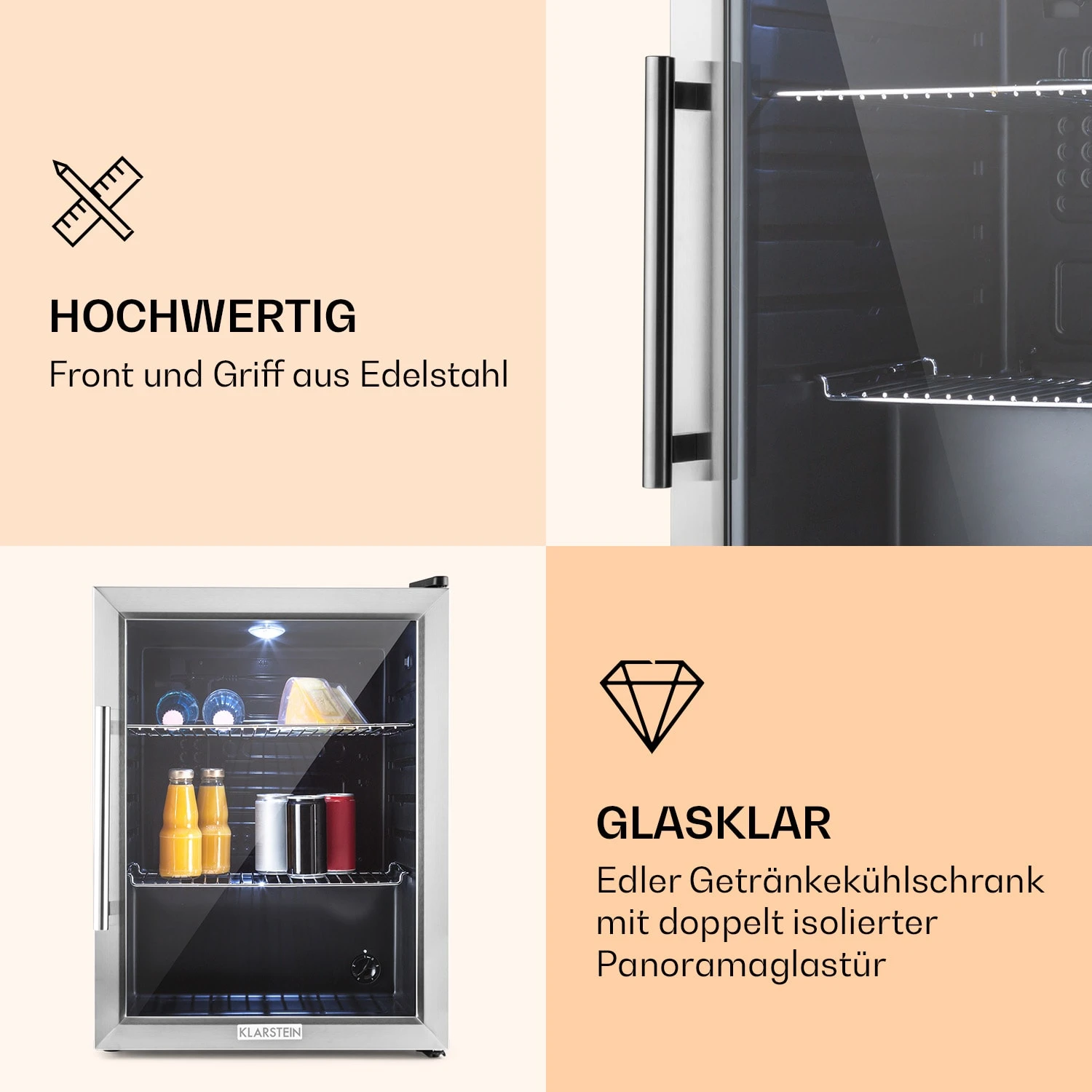 Beersafe XL Kühlschrank 60 Liter 2 Böden Panoramaglastür Edelstahl Beersafe XL Kühlschrank 60 Liter 2 Böden Panoramaglastür Edelstahl -Deutschland Klarstein Verkaufs-Shop 10027672 de 0002 logo