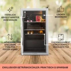 Beersafe XXL Kühlschrank 80 Liter 3 Böden Panoramaglastür Edelstahl 4 Beersafe XXL Kühlschrank 80 Liter 3 Böden Panoramaglastür Edelstahl -Deutschland Klarstein Verkaufs-Shop 10027673 DE 0005 usp