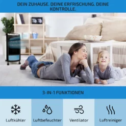 Carribean Blue 3-in-1 Luftkühler Ventilator Luftbefeuchter 402 M3/h | 70 Watt | 4 Liter | 3 Geschwindigkeiten | Oszillation | Mobil -Deutschland Klarstein Verkaufs-Shop 10028180 de 0003 usp