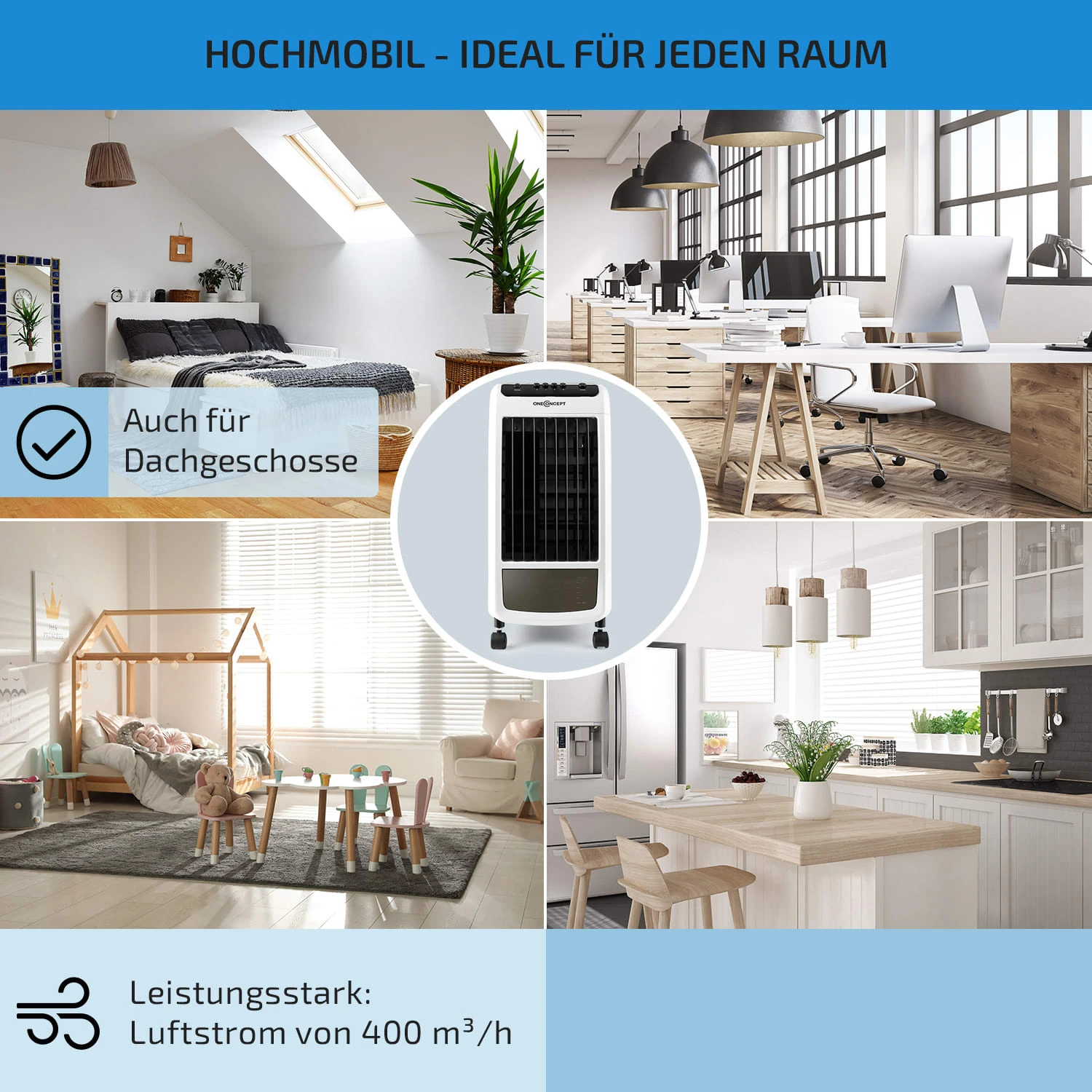 Carribean Blue 3-in-1 Luftkühler 402 m3/h 70 W 4 Ltr Oszillation mobil Carribean Blue 3-in-1 Luftkühler 402 M3/h 70 W 4 Ltr Oszillation Mobil -Deutschland Klarstein Verkaufs-Shop 10028181 de 0005 usp