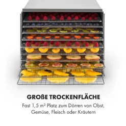 Fruit Jerky Steel 10 Dörrautomat 10 Etagen 1000 W Fläche: 1,5 M² Timer 5 Fruit Jerky Steel 10 Dörrautomat 10 Etagen 1000 W Fläche: 1,5 M² Timer -Deutschland Klarstein Verkaufs-Shop 10028437 de 0006 logo