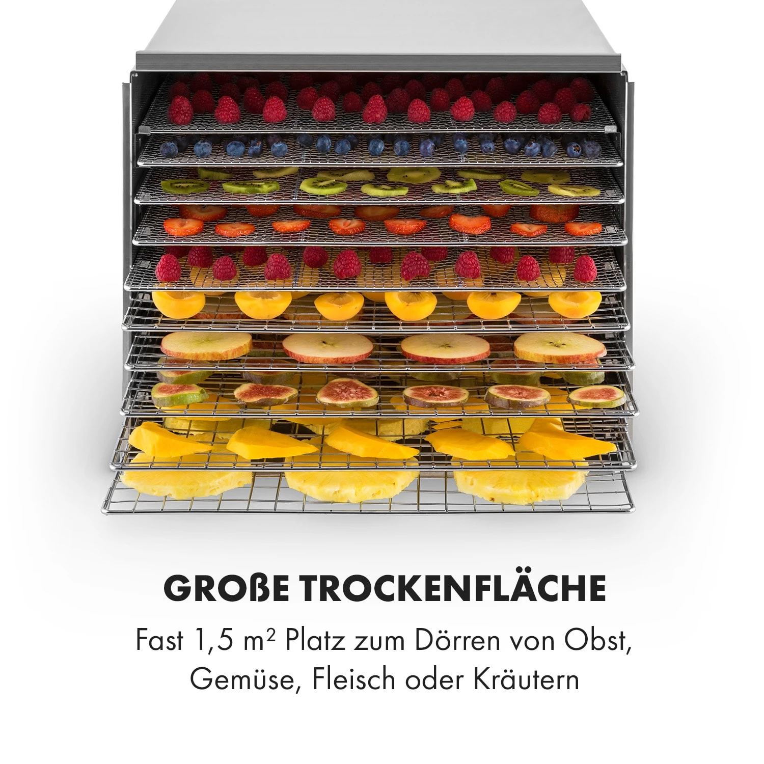 Fruit Jerky Steel 10 Dörrautomat 10 Etagen 1000 W Fläche: 1,5 m² Timer Fruit Jerky Steel 10 Dörrautomat 10 Etagen 1000 W Fläche: 1,5 M² Timer -Deutschland Klarstein Verkaufs-Shop 10028437 de 0006 logo