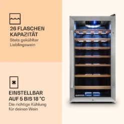 Vinamour 26 Uno Weinkühlschrank 26 Flaschen 88 Liter Edelstahl LED -Deutschland Klarstein Verkaufs-Shop 10028491 de 0003 logo