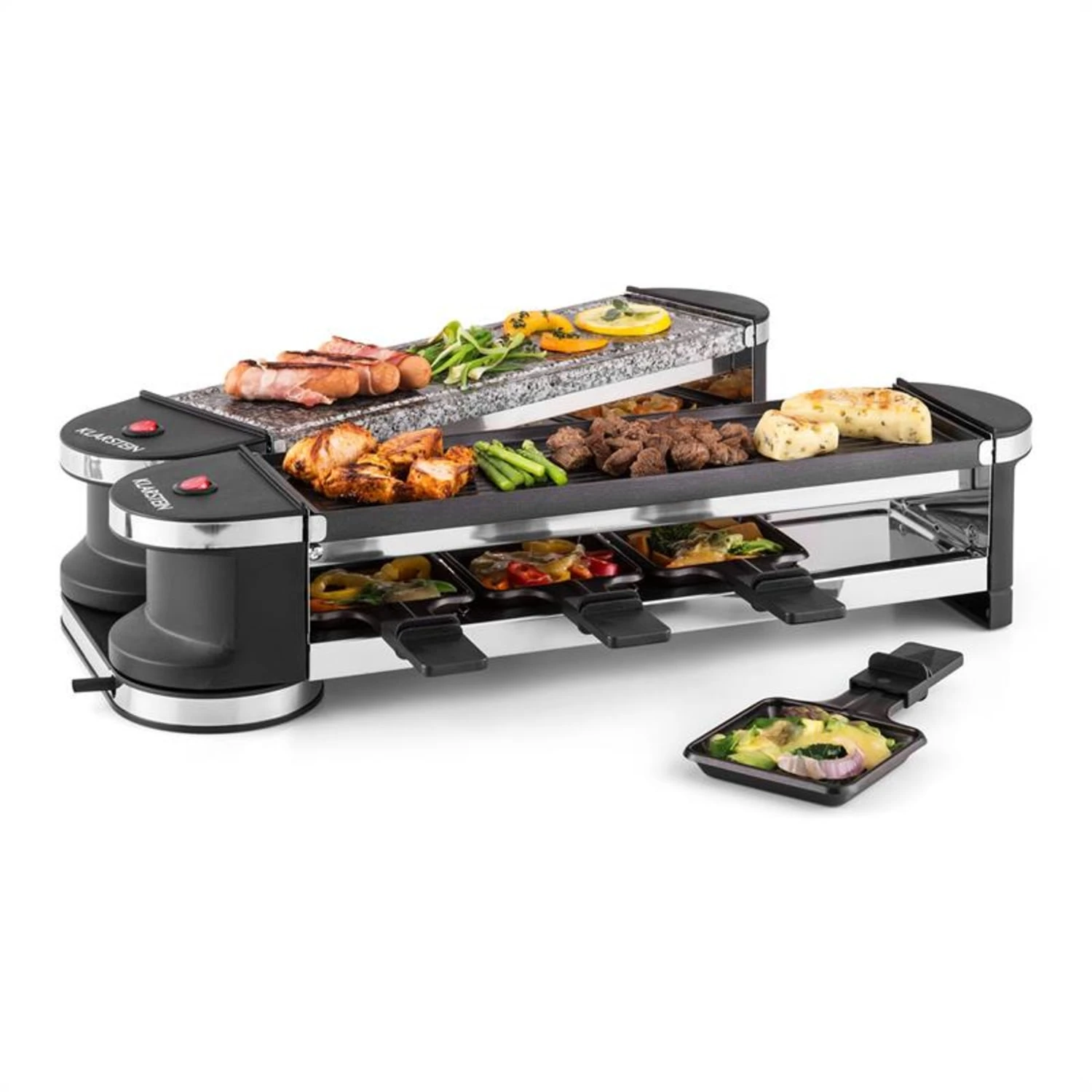 Tenderloin 50/50 Raclette-Grill 1200W 8 Personen Naturstein & Grill Tenderloin 50/50 Raclette-Grill 1200W 8 Personen Naturstein & Grill -Deutschland Klarstein Verkaufs-Shop 10028578 yy 0001 titel 01 Klarstein Tenderloin Raclette Grill