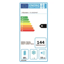 Frosty Mini-Kühlschrank 10 Liter 65W Klasse B Schwarz -Deutschland Klarstein Verkaufs-Shop 10029407 energy label