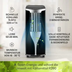 New Breeze 7 Mobile Klimaanlage 7000BTU 2,1kW 34m² Mobil Fernbedienung -Deutschland Klarstein Verkaufs-Shop 10029703 de 0003 usp