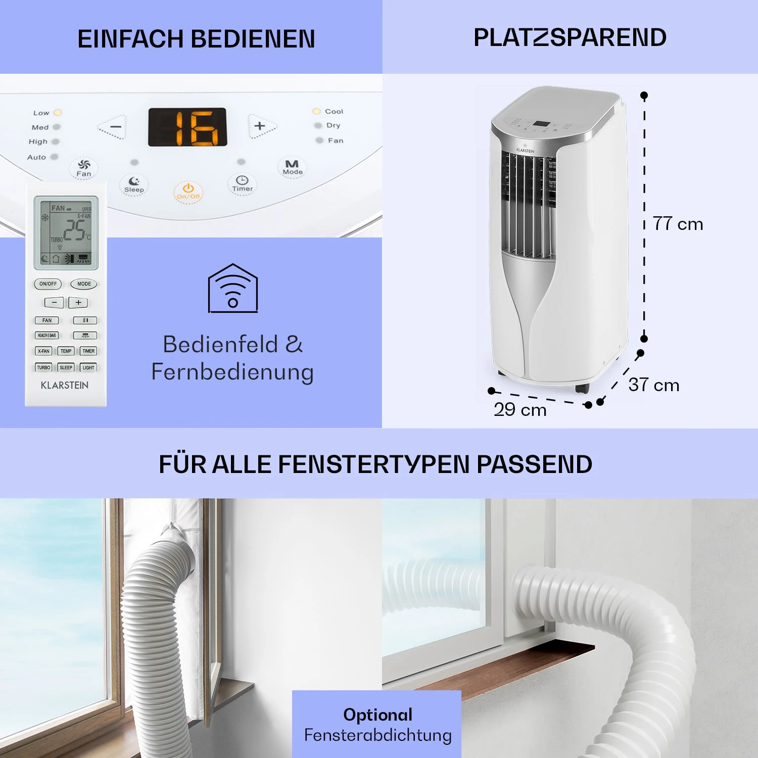 New Breeze 9 mobile Klimaanlage 4-in-1 9.000 BTU / 2,6 kW mobil Timer New Breeze 9 Mobile Klimaanlage 4-in-1 9.000 BTU / 2,6 KW Mobil Timer -Deutschland Klarstein Verkaufs-Shop 10029704 de 0006 usp