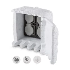 Power Rock Remote Gartensteckdose 4-fach Verteiler 1,5 M Fels Hellgrau -Deutschland Klarstein Verkaufs-Shop 10030597 yy 0007 front Waldbeck Power Rock Gartensteckdose 3m hellgrau