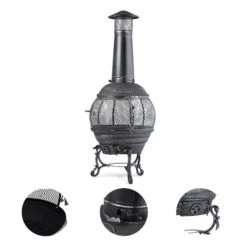 Flavius Gartenofen Terrassenofen Gusseisen/Stahl 140 Cm Silberfarben -Deutschland Klarstein Verkaufs-Shop 10030722 yy 0003 detail Silver Antique Steel Cast Iron Chimnea