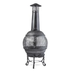 Flavius Gartenofen Terrassenofen Gusseisen/Stahl 140 Cm Silberfarben -Deutschland Klarstein Verkaufs-Shop 10030722 yy 0004 front Silver Antique Steel Cast Iron Chimnea