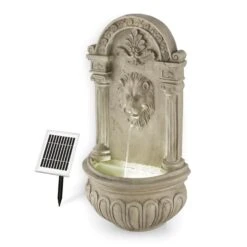 Löwenstein Wandbrunnen Gartenbrunnen Solar 2W LED Polyresin Steinoptik -Deutschland Klarstein Verkaufs-Shop 10031400 yy 0005 front Blumfeldt Loewenstein Wandbrunnen 2W Steinoptik