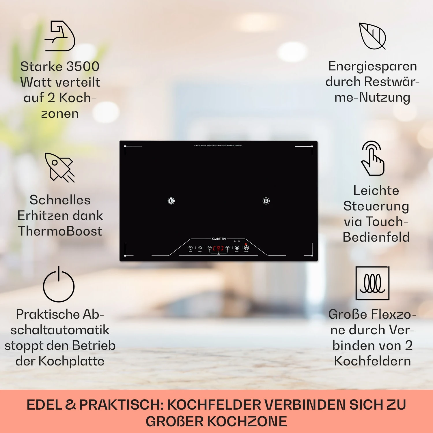 Deejay Freizonen-Induktionskochfeld 3500 W Glaskeramik Touch schwarz Deejay Freizonen-Induktionskochfeld 3500 W Glaskeramik Touch Schwarz -Deutschland Klarstein Verkaufs-Shop 10031633 de 0002 usp