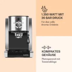 Passionata 20 Espressomaschine 20 Bar 6 Tassen 1,25 Liter Milchschaum -Deutschland Klarstein Verkaufs-Shop 10031702 de 0003 logo