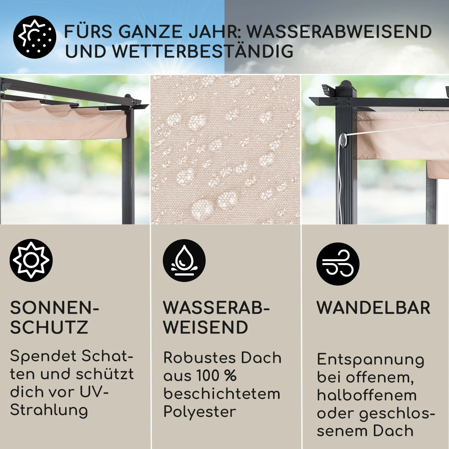 Pantheon 3x6 Pergola Vordach 3x6m Aluminium Sonnendach Polyester beige Pantheon 3x6 Pergola Vordach 3x6m Aluminium Sonnendach Polyester Beige -Deutschland Klarstein Verkaufs-Shop 10031884 DE 0002 usp