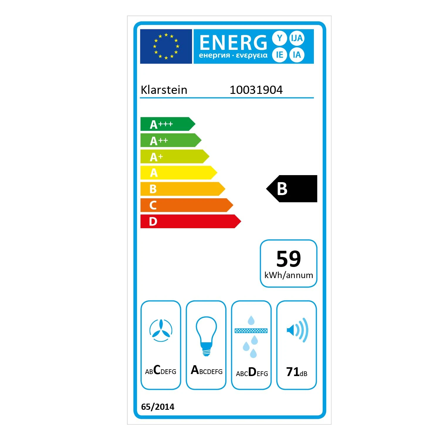 Aurica 60 Dunstabzugshaube 60cm 600 m³/h LED Touch Glas Aurica 60 Dunstabzugshaube 60cm 600 M³/h LED Touch Glas -Deutschland Klarstein Verkaufs-Shop 10031904 energy label