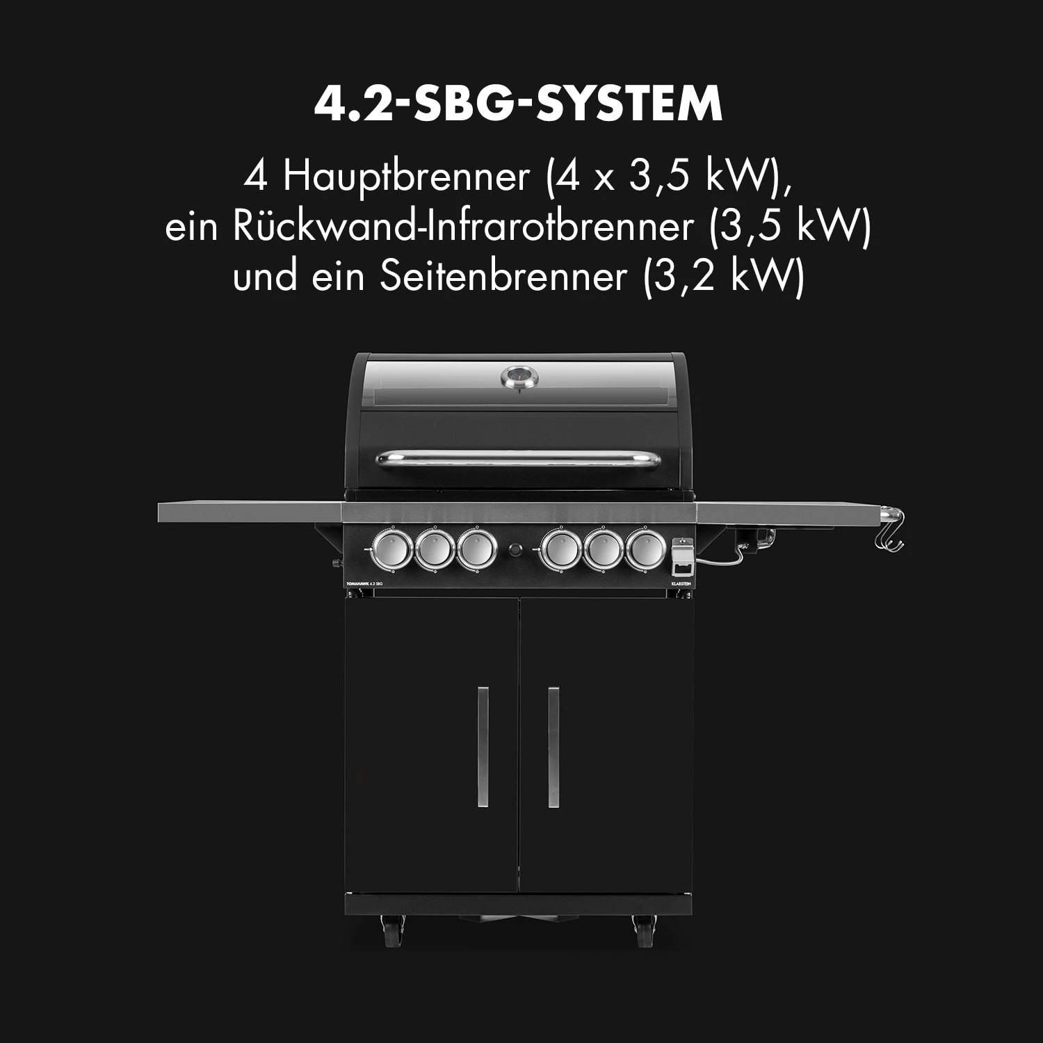 Tomahawk 4.2 SBG Gasgrill 6 Brenner 20,7 kW 64x42cm Grill Edelstahl Tomahawk 4.2 SBG Gasgrill 6 Brenner 20,7 KW 64x42cm Grill Edelstahl -Deutschland Klarstein Verkaufs-Shop 10032308 de 0003 logo