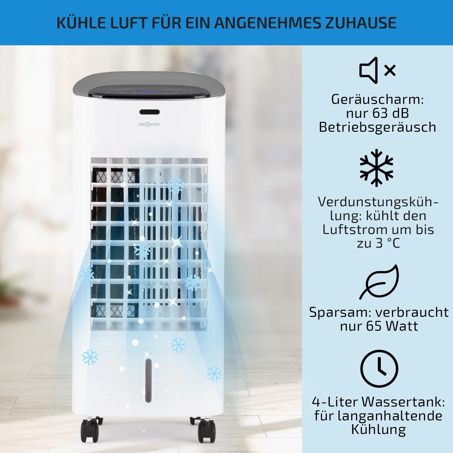 Coolster 4-in-1-Luftkühler 320 m³/h 60 W 4 Ltr Fernbedienung mobil Coolster 4-in-1-Luftkühler 320 M³/h 60 W 4 Ltr Fernbedienung Mobil -Deutschland Klarstein Verkaufs-Shop 10032347 de 0002 usp