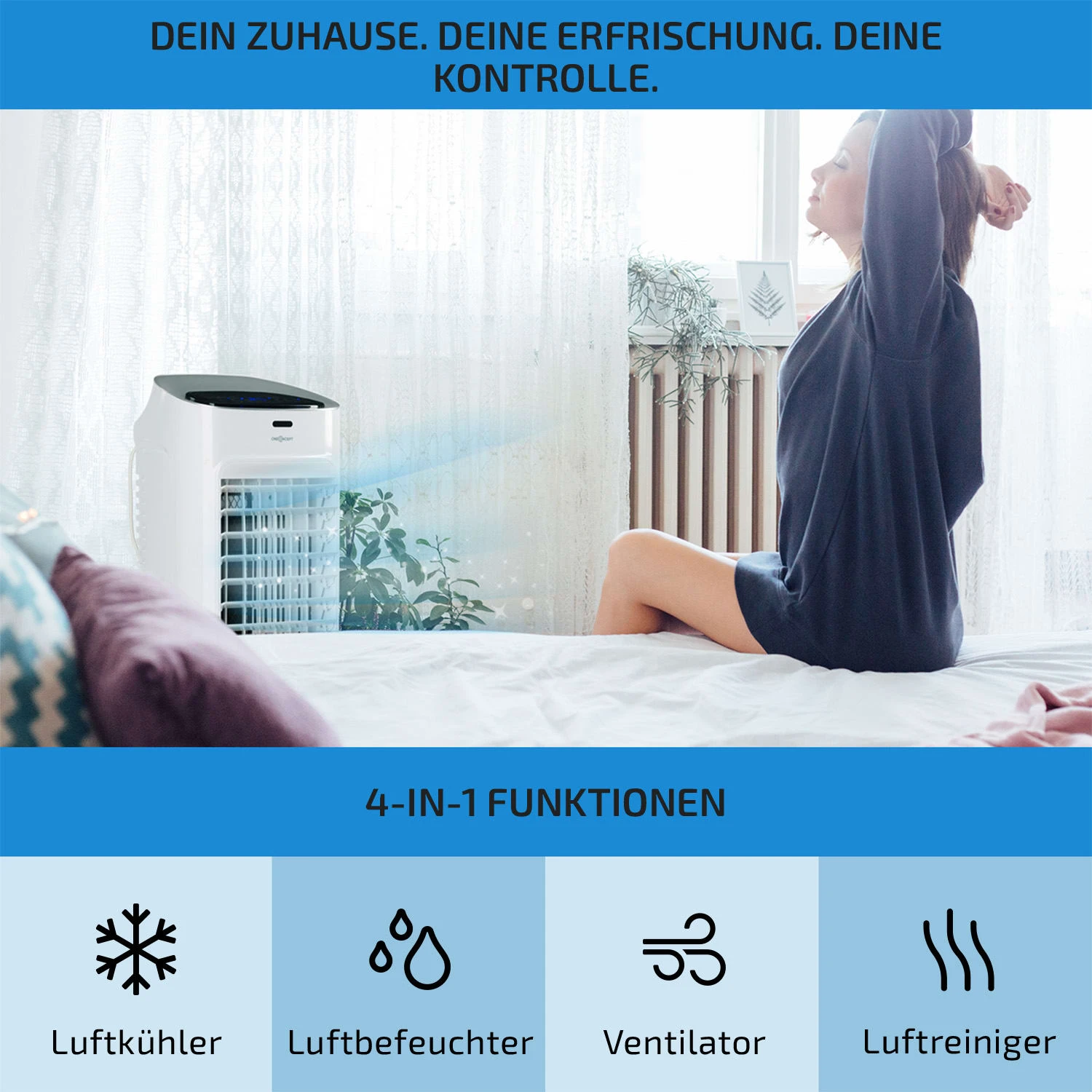 Coolster 4-in-1-Luftkühler 320 m³/h 60 W 4 Ltr Fernbedienung mobil Coolster 4-in-1-Luftkühler 320 M³/h 60 W 4 Ltr Fernbedienung Mobil -Deutschland Klarstein Verkaufs-Shop 10032347 de 0003 usp