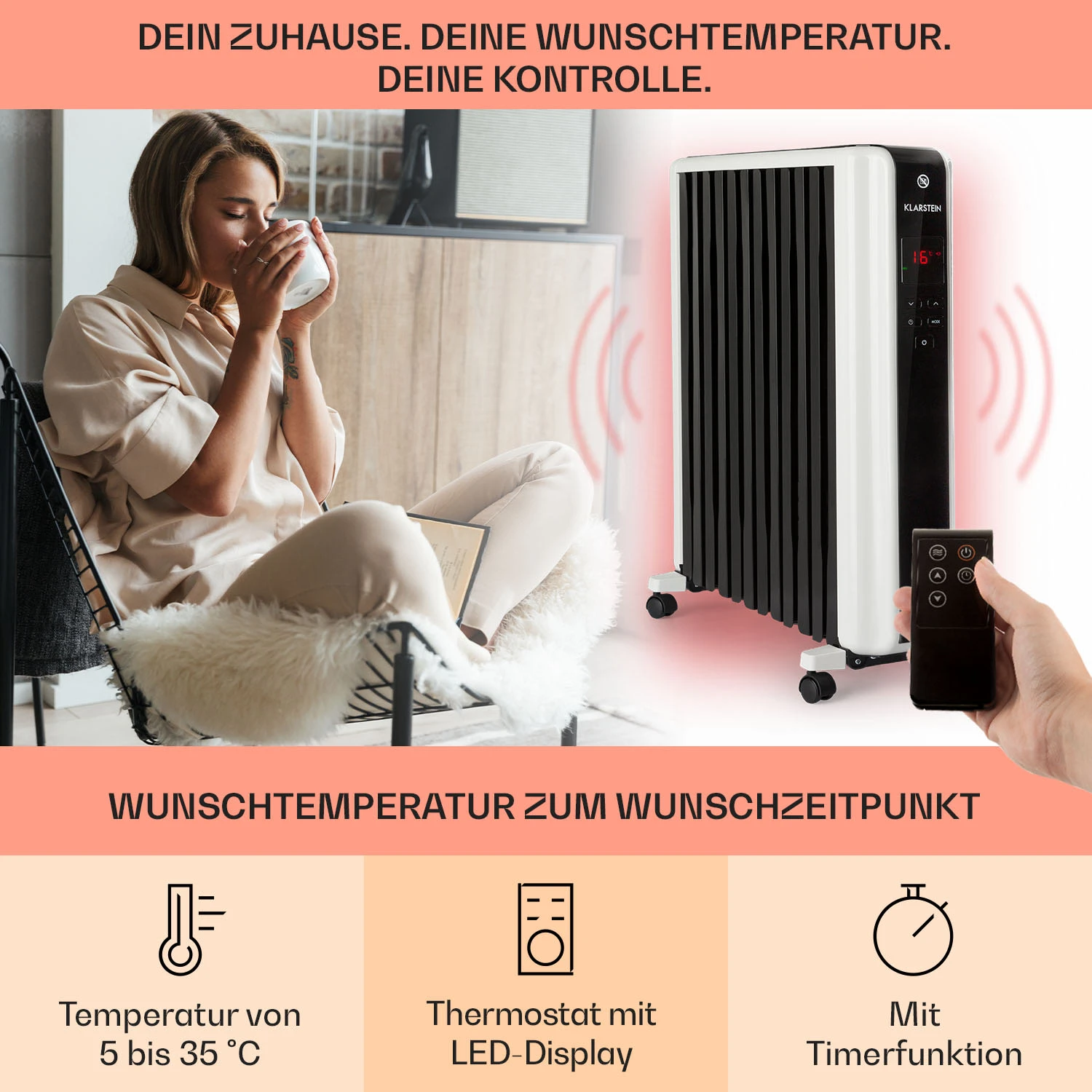 Thermaxx 2500 Ölradiator 2500W 5-35° C 24h-Timer weiß/schwarz Thermaxx 2500 Ölradiator 2500W 5-35° C 24h-Timer Weiß/schwarz -Deutschland Klarstein Verkaufs-Shop 10032775 de 0003 usp