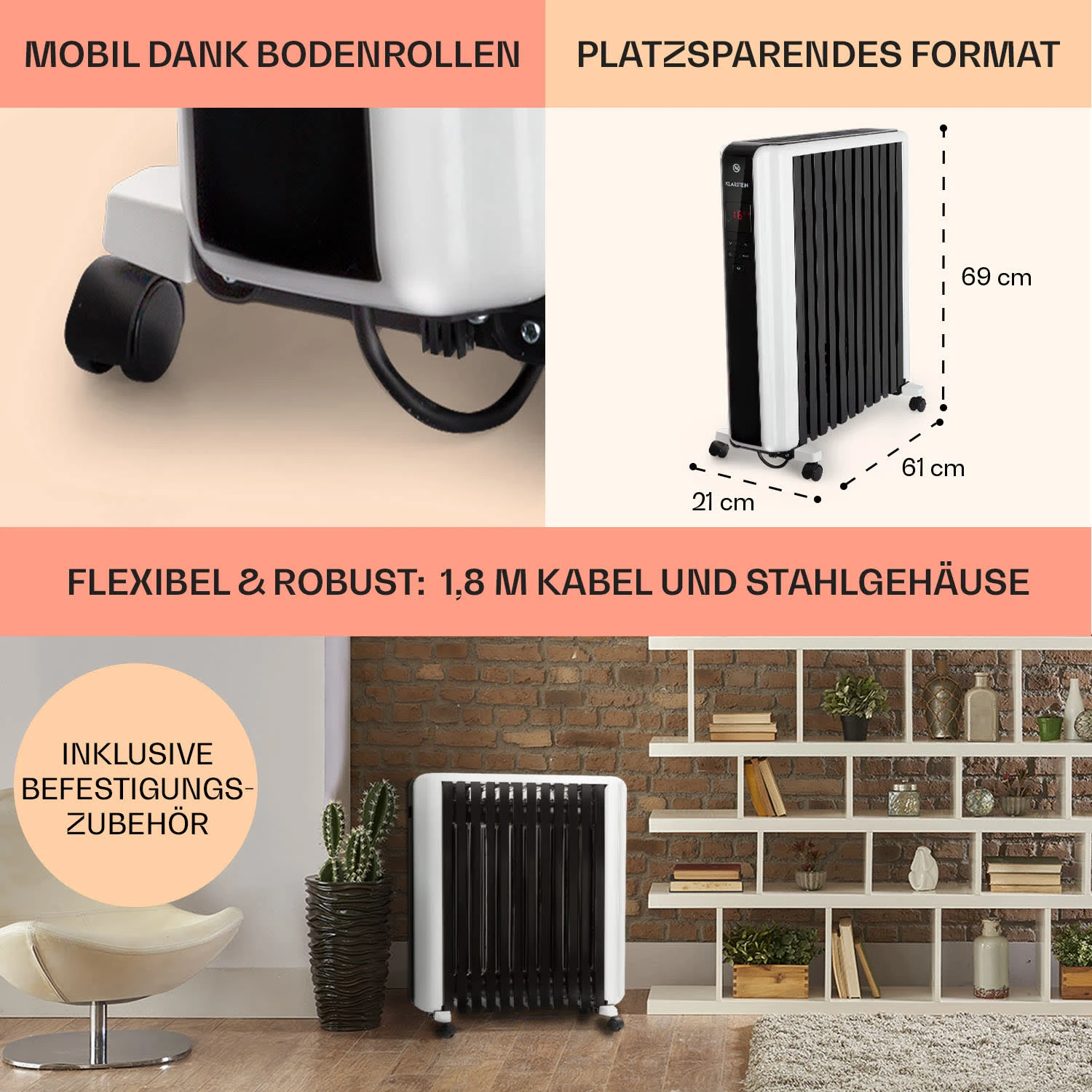 Thermaxx 2500 Ölradiator 2500W 5-35° C 24h-Timer weiß/schwarz Thermaxx 2500 Ölradiator 2500W 5-35° C 24h-Timer Weiß/schwarz -Deutschland Klarstein Verkaufs-Shop 10032775 de 0006 usp