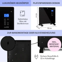 Norderney Konvektions-Heizgerät Thermostat Timer 1000W 20m² -Deutschland Klarstein Verkaufs-Shop 10032787 de 0006 usp