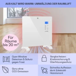 Norderney Konvektions-Heizgerät Thermostat Timer 1000W 20m² Weiß -Deutschland Klarstein Verkaufs-Shop 10032788 de 0004 usp