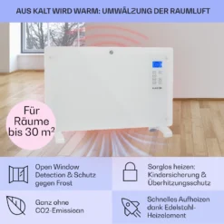 Norderney Konvektions-Heizgerät Thermostat Timer 2000W 30m² Weiß -Deutschland Klarstein Verkaufs-Shop 10032790 de 0004 usp
