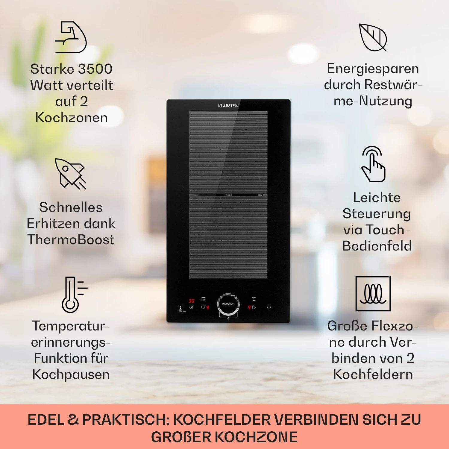 Delicatessa Slim Domino Induktionskochfeld 3500W Timer schwarz Delicatessa Slim Domino Induktionskochfeld 3500W Timer Schwarz -Deutschland Klarstein Verkaufs-Shop 10033015 de 0002 usp