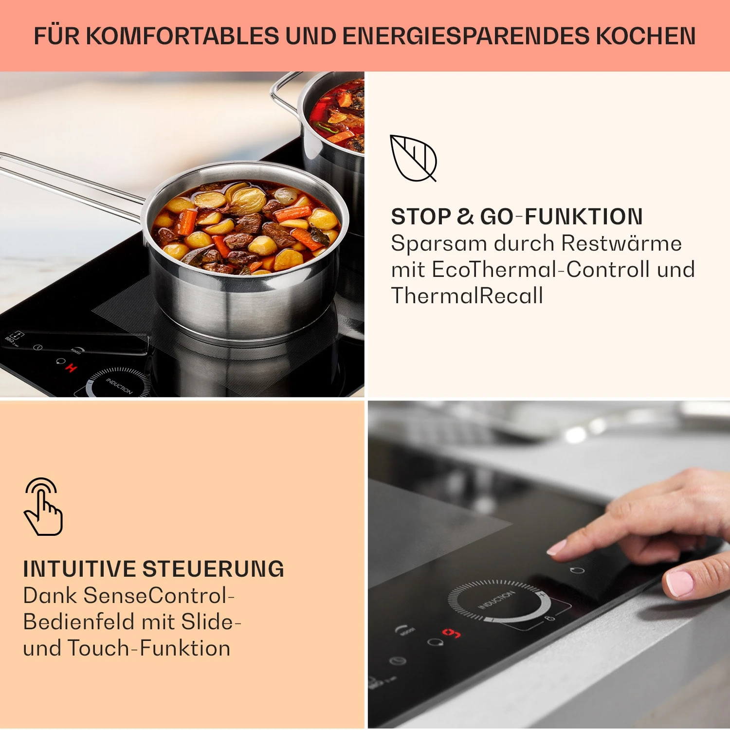 Delicatessa Slim Domino Induktionskochfeld 3500W Timer schwarz Delicatessa Slim Domino Induktionskochfeld 3500W Timer Schwarz -Deutschland Klarstein Verkaufs-Shop 10033015 de 0004 usp