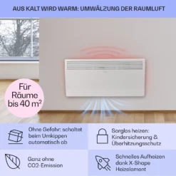 Hot Spot Slimcurve Heizgerät 80x40cm 40m² 2000W 5-40°C LED IP24 Weiß -Deutschland Klarstein Verkaufs-Shop 10033016 de 0004 usp