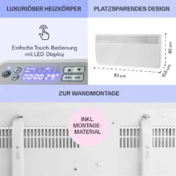 Hot Spot Slimcurve Heizgerät 80x40cm 40m² 2000W 5-40°C LED IP24 Weiß -Deutschland Klarstein Verkaufs-Shop 10033016 de 0006 usp
