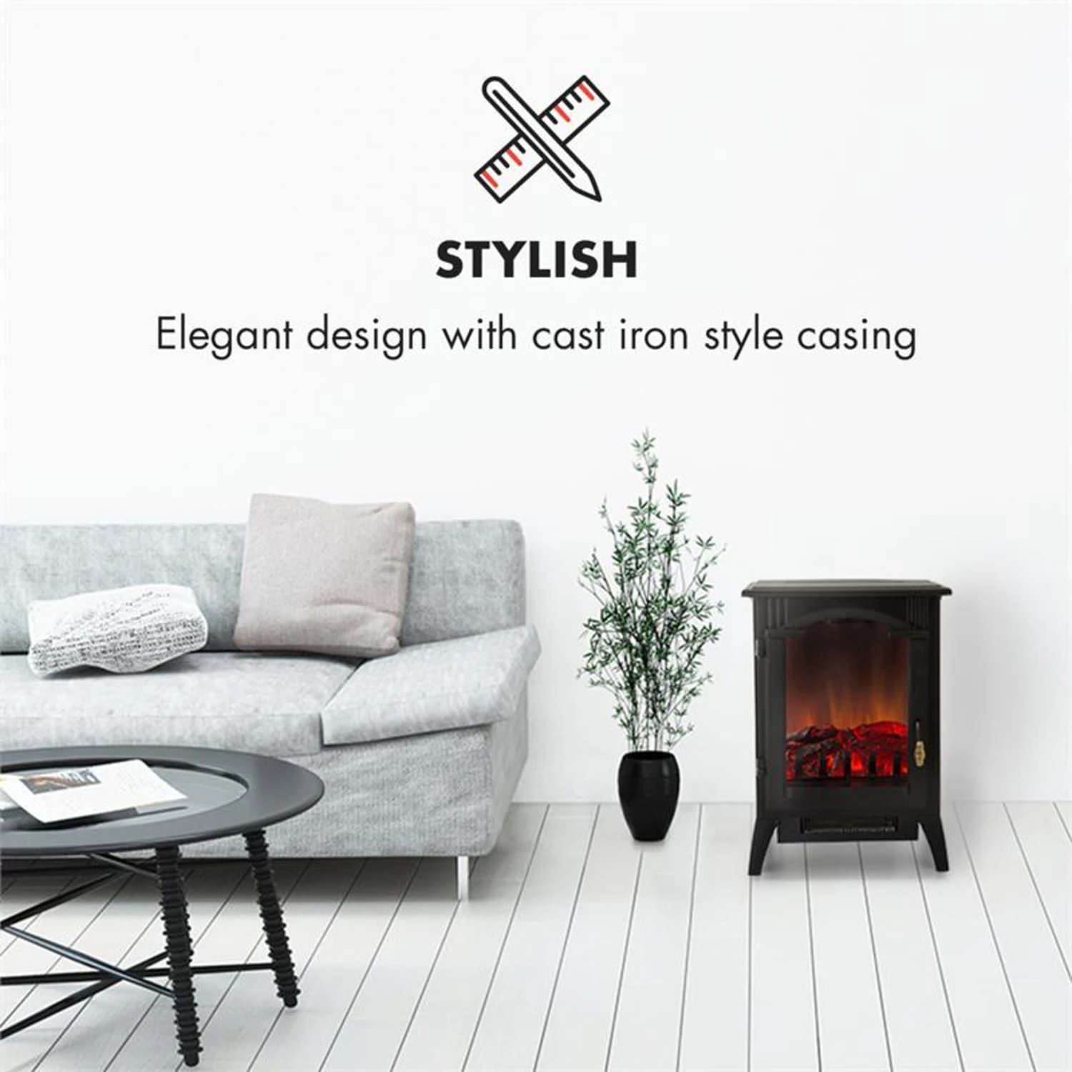 Graz Elektrischer Kamin 1000/2000W Thermostat PanoramaView Graz Elektrischer Kamin 1000/2000W Thermostat PanoramaView -Deutschland Klarstein Verkaufs-Shop 10033094 yy 0002 logo Electric Fireplace Black YH20