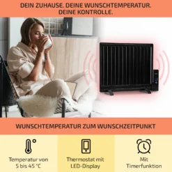 Wallander Ölradiator 600W Thermostat Ölheizung Ultraflach Schwarz -Deutschland Klarstein Verkaufs-Shop 10033099 de 0003 usp