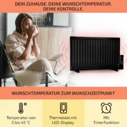 Wallander Ölradiator 800W Thermostat Ölheizung Ultraflach Schwarz -Deutschland Klarstein Verkaufs-Shop 10033101 de 0003 usp