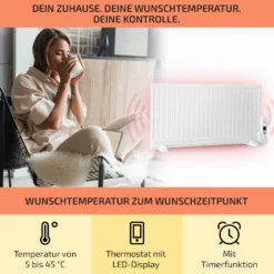 Wallander Ölradiator 1000W Thermostat Ölheizung Ultraflach Weiß -Deutschland Klarstein Verkaufs-Shop 10033102 de 0003 usp