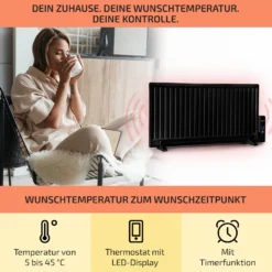 Wallander Ölradiator 1000W Thermostat Ölheizung Ultraflach Schwarz -Deutschland Klarstein Verkaufs-Shop 10033103 de 0003 usp