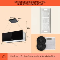 Kronleuchter XL Inselabzugshaube 90cm Umluft 590m³/h LED Touch Schwarz -Deutschland Klarstein Verkaufs-Shop 10033108 de 0005 usp