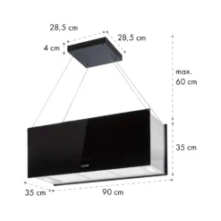 Kronleuchter XL Inselabzugshaube 90cm Umluft 590m³/h LED Touch Schwarz -Deutschland Klarstein Verkaufs-Shop 10033108 yy 0011 dimensions