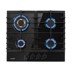 Ignito 4 Zonen Gaskochfeld 4-flammig Sabaf-Brenner Glaskeramik Schwarz