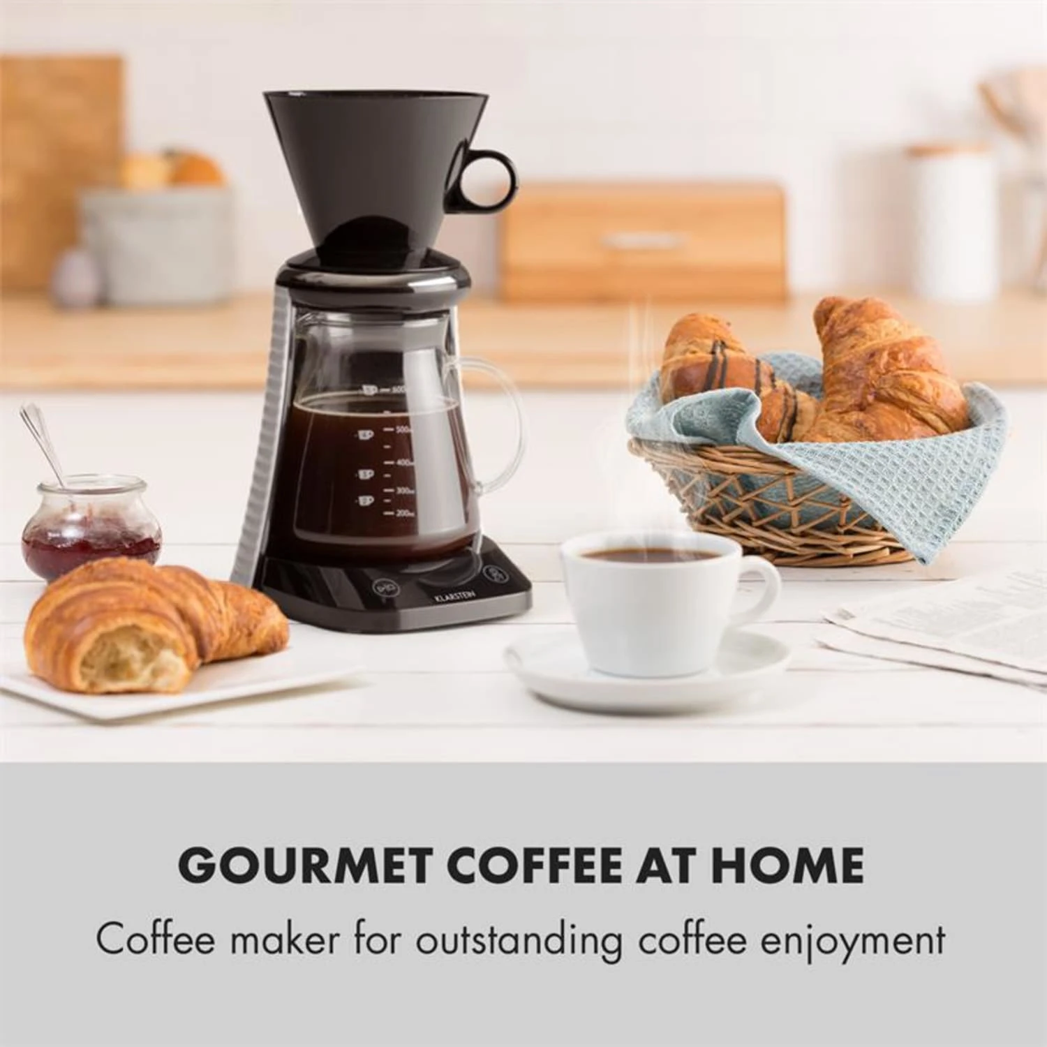 craft coffee Waage Timer Glaskanne Filteraufsatz 600ml schwarz/weiß Craft Coffee Waage Timer Glaskanne Filteraufsatz 600ml Schwarz/weiß -Deutschland Klarstein Verkaufs-Shop 10033182 yy 0002 logo Klarstein craft coffee Waage Kaffeebereiter schwarz weiss