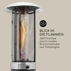 Goldflame Deluxe Terrassenheizstrahler 36.000BTU/11kW Mobil Edelstahl -Deutschland Klarstein Verkaufs-Shop 10033278 yy 0005 logo Blumfeldt Goldflame Deluxe Heizstrahler schwarz
