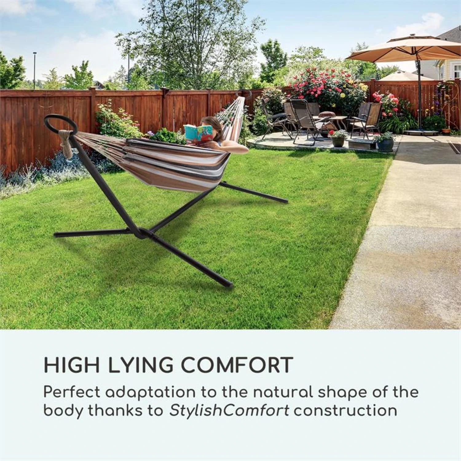 Sri Lanka Swing Hängematte Stahlrahmen 160 kg max. gestreift Sri Lanka Swing Hängematte Stahlrahmen 160 Kg Max. Gestreift -Deutschland Klarstein Verkaufs-Shop 10033371 yy 0003 logo Blumfeldt Sri Lanka Swing Haengematte gestreift