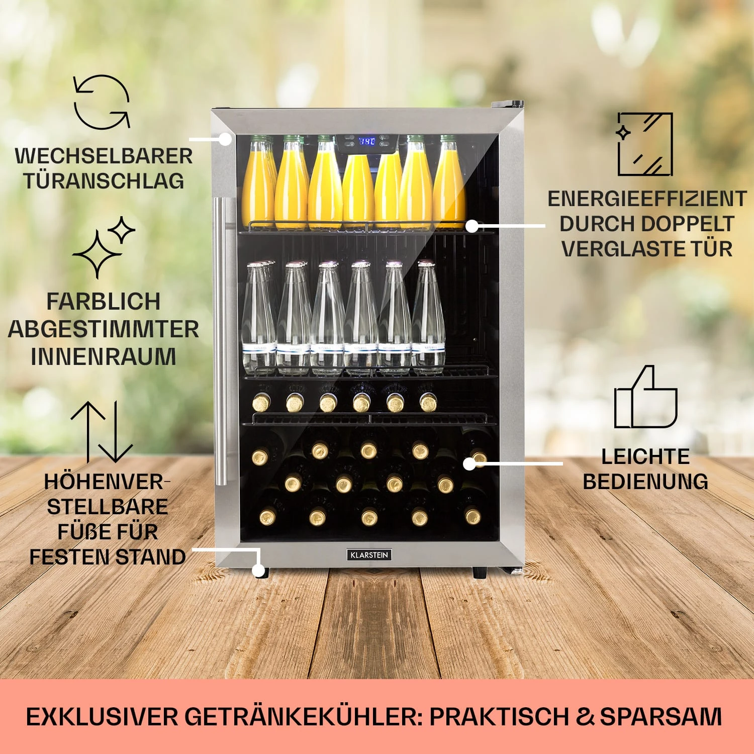 Beersafe 5XL Kühlschrank 148 Liter 3 Böden Panoramaglastür Edelstahl Beersafe 5XL Kühlschrank 148 Liter 3 Böden Panoramaglastür Edelstahl -Deutschland Klarstein Verkaufs-Shop 10033435 DE 0005 usp