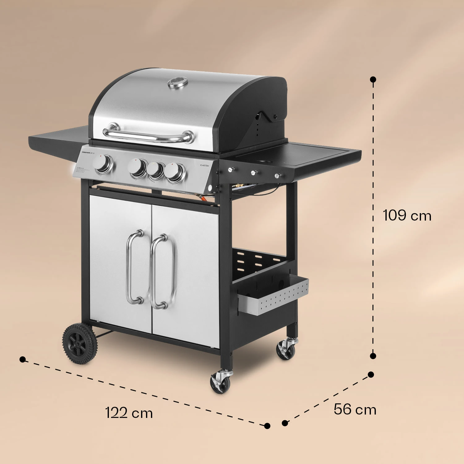Tomahawk 3.1 S Gasgrill 3x3,6kW Brenner+2,7 kW 60x45cm Grill Edelstahl Tomahawk 3.1 S Gasgrill 3x3,6kW Brenner+2,7 KW 60x45cm Grill Edelstahl -Deutschland Klarstein Verkaufs-Shop 10033567 yy 0008 dimensions