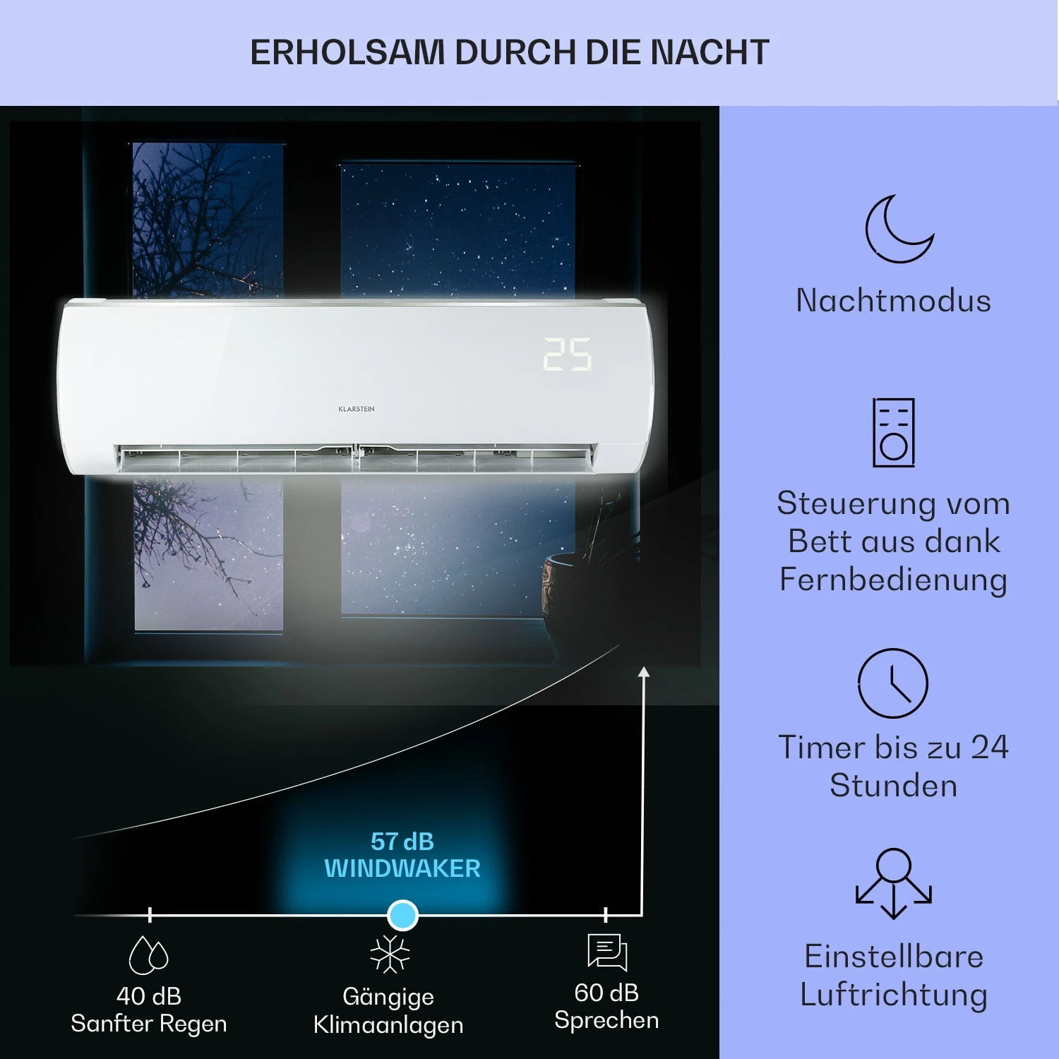 Windwaker Eco Split-Klimaanlage 12.000 BTU/3,5 kW Luftdurchsatz 680 m³/h max. A++ Windwaker Eco Split-Klimaanlage 12.000 BTU/3,5 KW Luftdurchsatz 680 M³/h Max. A++ -Deutschland Klarstein Verkaufs-Shop 10033601 de 0004 usp