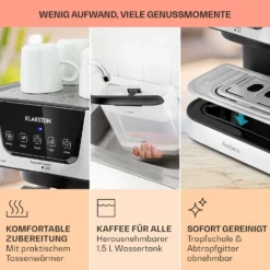 Arabica Espressomaschine 1050W 15 Bar 1,5l Touch-Bedienfeld Edelstahl -Deutschland Klarstein Verkaufs-Shop 10033729 de 0006 usp