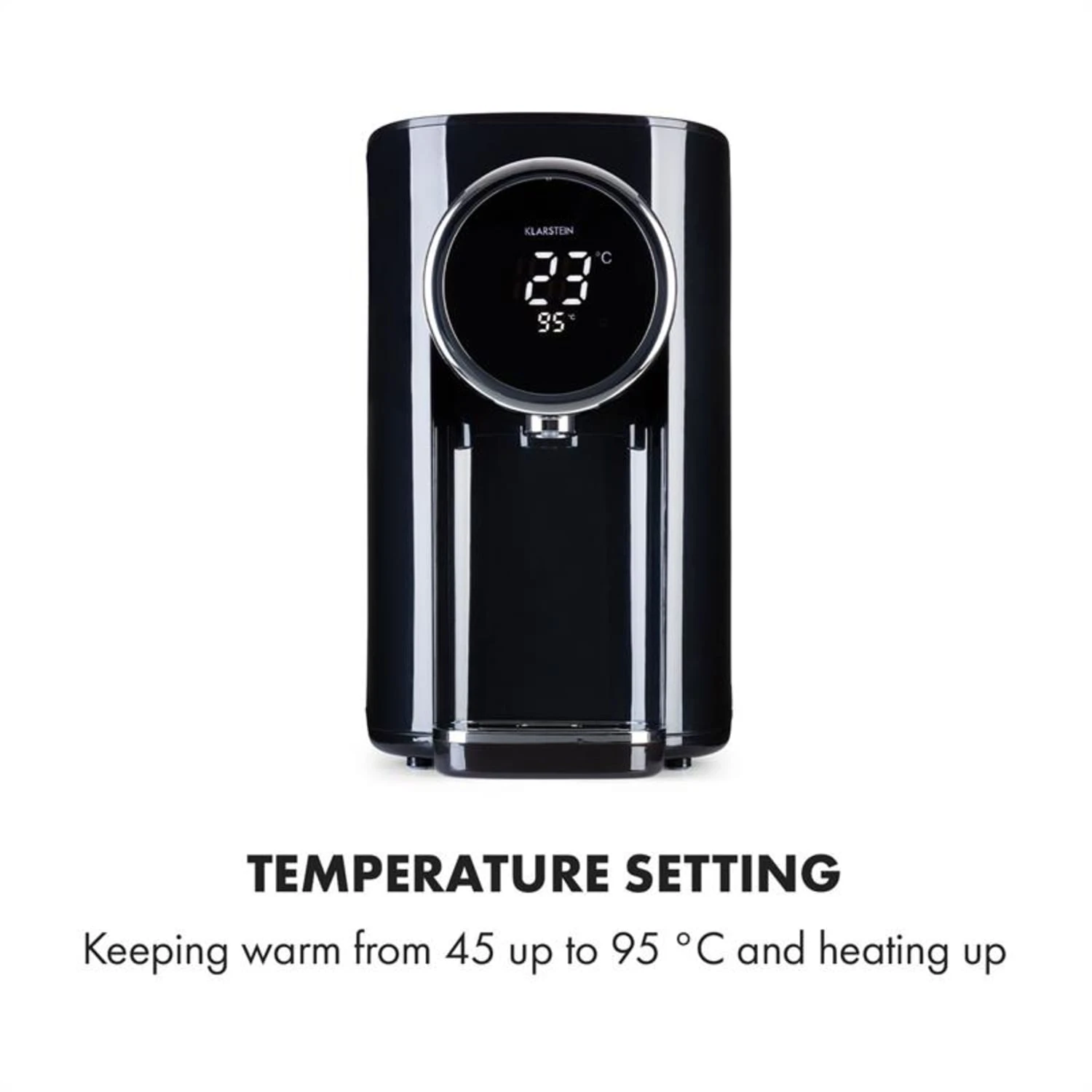 Hot Spring Plus Heißwasserspender 5l Edelstahl-Wassertank 45-95 °C Hot Spring Plus Heißwasserspender 5l Edelstahl-Wassertank 45-95 °C -Deutschland Klarstein Verkaufs-Shop 10033753 yy 0006 logo Klarstein Hot Spring Heisswasserspender schwarz